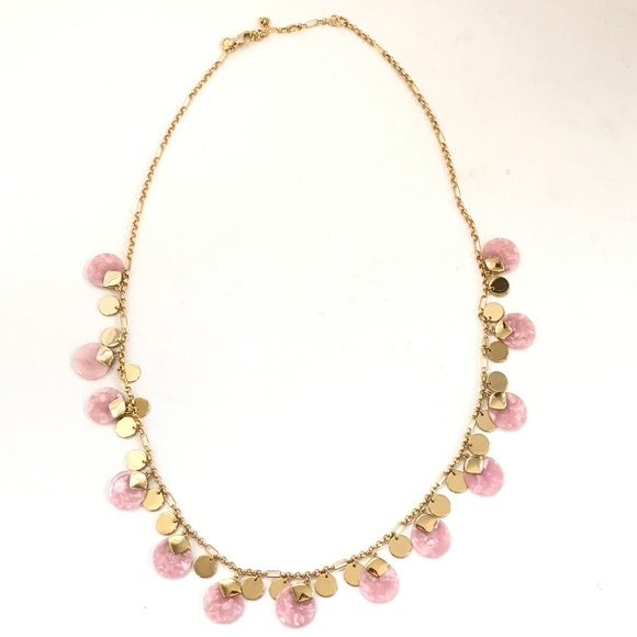 TALBOTS Statement Necklace Pink and Gold Long Length Circle Disc - Picture 6 of 12